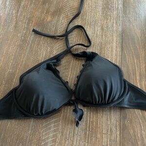 Victoria's Secret Halter Ruffle Edge Bikini Top 32DDD Black